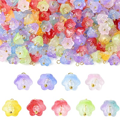 20Pcs Glass & Acrylic Flower Pendants PALLOY-YW00107-01-1