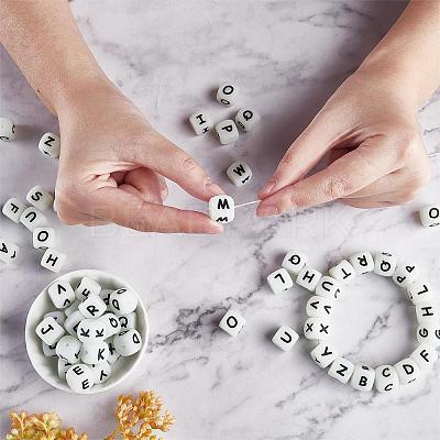 104 Pcs Luminous Cube Silicone Beads Letter Square Dice Alphabet Beads with 2mm Hole Spacer Loose Letter Beads for Bracelet Necklace Jewelry Making JX439A-1
