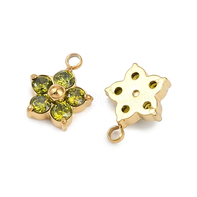 304 Stainless Steel Micro Pave Cubic Zirconia Charms STAS-B088-01G-04-1