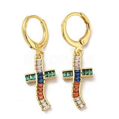 Real 18K Gold Plated Brass Dangle Leverback Earrings EJEW-A033-02G-01-1