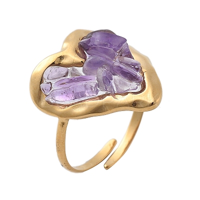 Heart Natural Amethyst Finger Rings STAS-Z112-10G-01-1