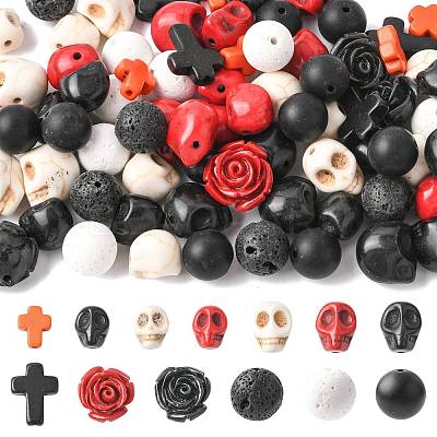 100Pcs 13 Styles Halloween Synthetic Turquoise and Synthetic Coral Beads Set G-FS0005-92-1