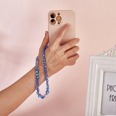 Round Synthetic Moonstone Beaded Mobile Straps HJEW-SW00042-03-1