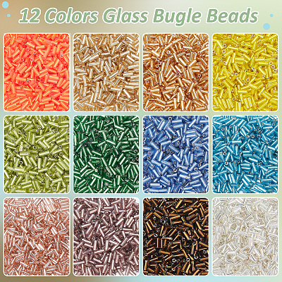 5400pcs 12 Colors Plated Glass Bugle Beads SEED-PH0002-32-1