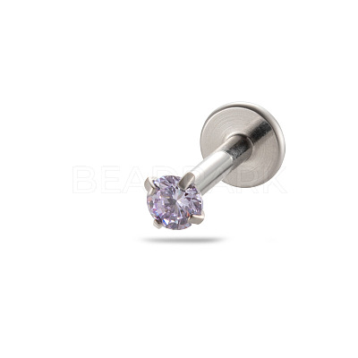 G23 Titanium Alloy Cubic Zirconia 17 Gauge Flat Round Threadless Labrets WG94BD7-17-1