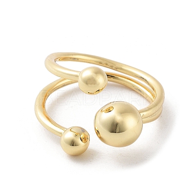 Round Ball Brass Open Cuff Rings for Women RJEW-D017-01G-1