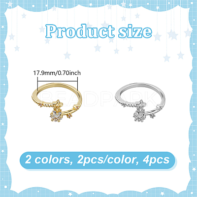 4Pcs 2 Colors Alloy Micro Pave Clear Cubic Zirconia Cuff Rings for Women RJEW-GO0001-10-1