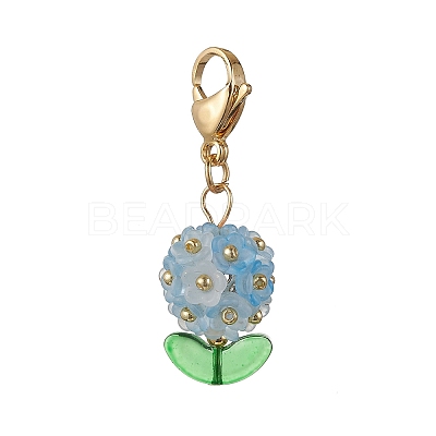 Hydrangea Acrylic & Glass Seed Beads Pendant Decorations HJEW-MZ00217-1