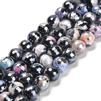 Electroplated Natural Fire Crackle Agate Round Beads Strands G-G0006-A02-09-1