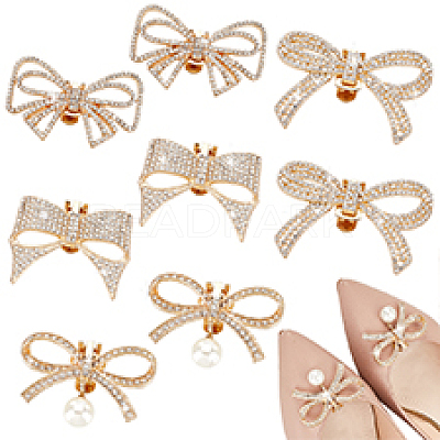 8Pcs 4 Styles Bowknot Alloy Rhinestone Shoe Decorations AJEW-PH0011-73-1