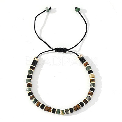 Ethnic Style Natural Mixed Gemstone Column Beads Braided Bead Bracelets for Men Women BR3776-1-1