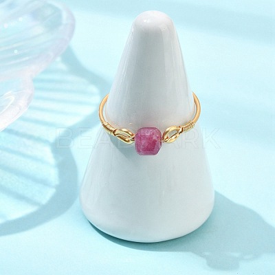 Natural Multicolor Tourmaline Beads Finger Rings RJEW-JR01042-1