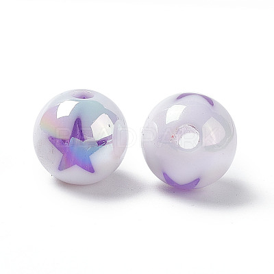 UV Plating Rainbow Iridescent Acrylic Beads OACR-H015-14-1
