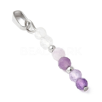 Faceted Round Natural Quartz Crystal & Amethyst & Lepidolite/Purple Mica Stone Beaded Pendants PALLOY-JF03529-07-1