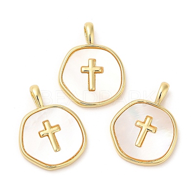 Rack Plating Brass Pendants with Shell KK-Q775-01G-1