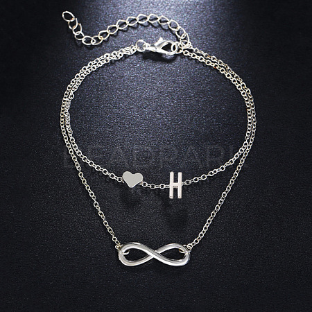 Alloy Infinity Heart Initial Charm Double Layer Anklets for Women FS-WG74AE6-08-1