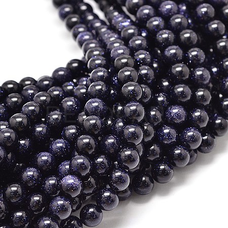 Synthetic Blue Goldstone Round Bead Strands X-G-P075-50-8mm-1