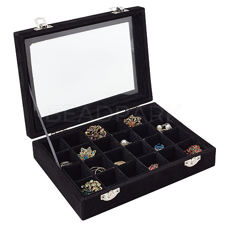 Rectangle Velvet Jewelry Presentation Boxes with 24 Compartments VBOX-WH0016-02A-1