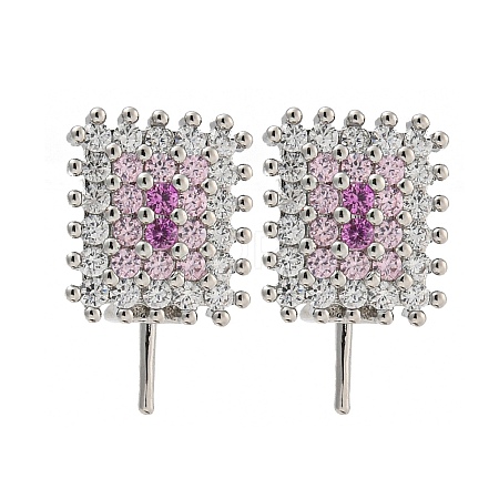 Rack Plating Brass Micro Pave Clear Cubic Zirconia Studs Earrings Finding KK-T072-15P-02-1