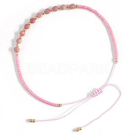 Natural Rhodonite Beads Braided Bead Bracelets KZ2587-4-1