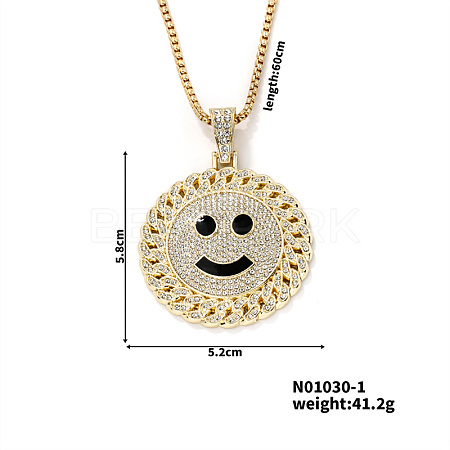 Sparkling Hip Hop Street Dance Alloy Crystal Rhinestone & Enamel Smile Face Pendant Necklaces HF3863-1-1