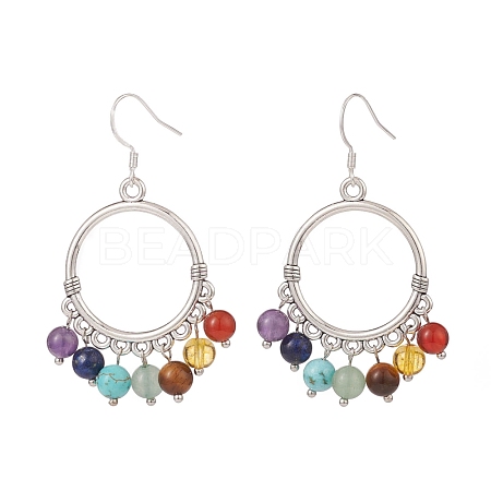 Natural & Synthetic Mixed Gemstone Chandelier Earrings EJEW-TA00105-1