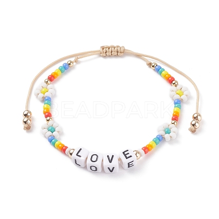 Love Word Acrylic Cube Braided Beaded Bracelets BJEW-TA00068-01-1