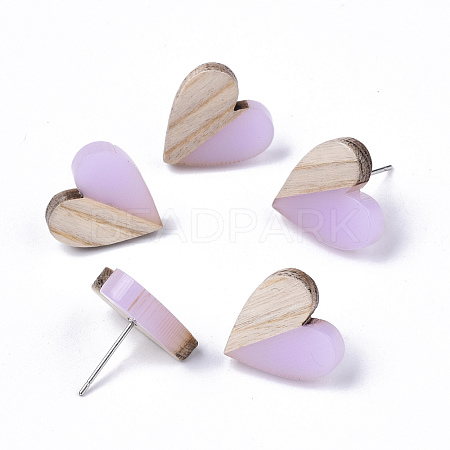 Transparent Resin & Wood Stud Earrings EJEW-N017-002A-D03-1