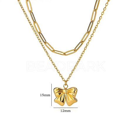 304 Stainless Steel Bowknot Pendant Necklaces LS-NJEW-L182-001G-07-1