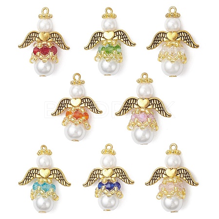 8Pcs 8 Colors Pearlized Glass Pearl & Glass Pendants PALLOY-MZ00978-1