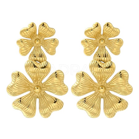 PVD Vacuum Plating 304 Stainless Steel Textured Flower Stud Earrings for Women EJEW-S227-49G-1