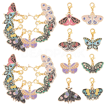 16Pcs 8 Styles Alloy Enamel Pendant Locking Stitch Markers HJEW-WH00165-1