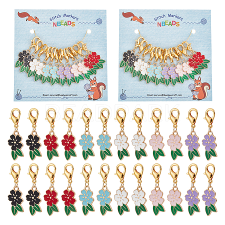 Alloy Enamel Flower Pendant Locking Stitch Markers HJEW-AB00055-1