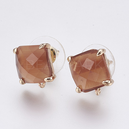 Faceted Glass Stud Earring Findings GLAA-F084-C03-1