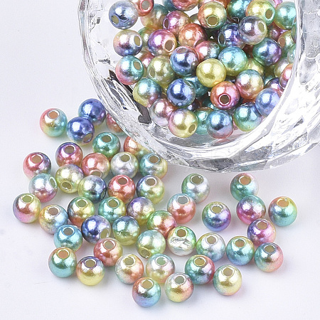 Rainbow ABS Plastic Imitation Pearl Beads OACR-Q174-10mm-07-1