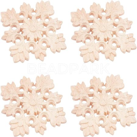 Natural Solid Wood Carved Onlay Applique Craft WOOD-WH0101-59-1
