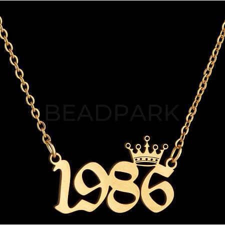Crown Birth Year 201 Stainless Steel Pendant Necklaces for Women FS-WG4E8F2-07-1