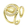 Brass with Cubic Zirconia Open Cuff Ring RJEW-B051-54G-1