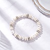 Flat Round Natural Lava Rock & Shell Pearl Beaded Stretch Bracelets for Women BJEW-JB12140-02-1