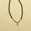 Stainless Steel Initial Pendant Faceted Round Natural Black Spinel Beaded Necklaces for Women ZD9259-22-1