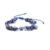 Natural Lapis Lazuli Chips & Resin Evil Eye Braided Bead Bracelet BJEW-JB08495-03-1