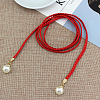 Imitation Leather Braided Belly Belt with Plastic Imitation Pearl Round Bead WG11EBA-02-1