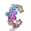 Rainbow Color Ion Plating(IP) 304 Stainless Steel Flower Wrap Open Cuff Ring for Women RJEW-A005-19-2