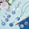 Glass Flat Round with Blue and White Porcelain Pattern Charm Locking Stitch Markers HJEW-PH01782-4