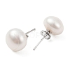 Natural Pearl Round Bead Stud Earrings X-EJEW-E298-01G-01P-2