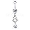 304 Stainless Steel Pave Clear Cubic Zirconia Curved Barbell Rhombus Dangle Belly Rings FS-WGF29F0-07-1