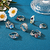 7Pcs 7 Style Rhinestone Heart & Star & Half Round Open Cuff Rings Set with Cat Eye Beaded RJEW-TA0001-03-13