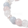 Natural Rose Quartz & White Jade & Pearl Round Beaded Stretch Bracelets for Women BJEW-JB11041-01-3