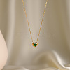 304 Stainless Steel Pave Cubic Zirconia Heart Pendant Cable Chain Necklaces for Women WG320DC-03-1