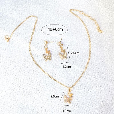 Butterfly Alloy Rhinestone Pendant Necklaces & Stud Earrings Sets for Women FS-WGF94CB-01-1